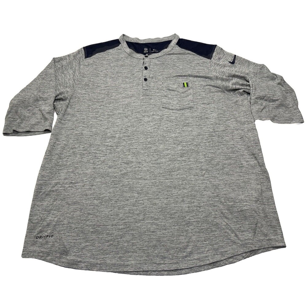 Nike Dri-Fit NFL Seattle Seahawks Henley 3/4 Sleeve Shirt Sz XL Grey 837894-043